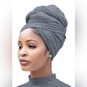 Gray Stretch Turban African Head Wraps Scarf Soft Hijab for Locs Braids
